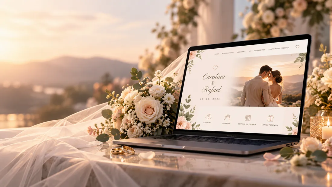 Site de casamento aberto em um notebook